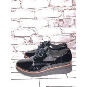 Clarks Unstructured Black Patent Leather Platform Lace Shoes Women Sz 8M US/39EU